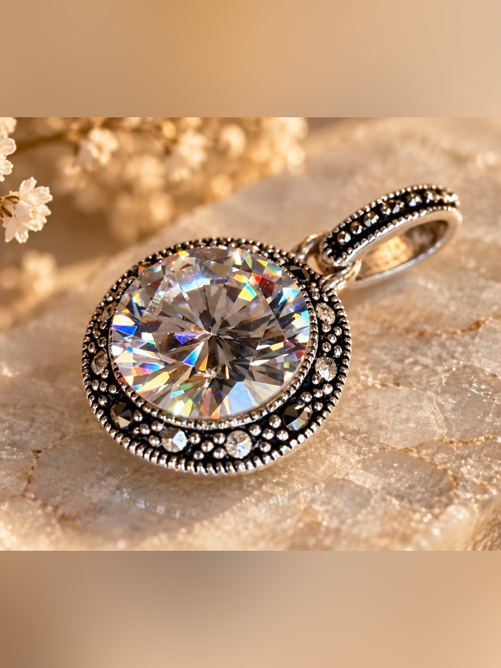 Stunning Art Deco Style Halo Pendant – Elegant Sparkling Statement Piece
